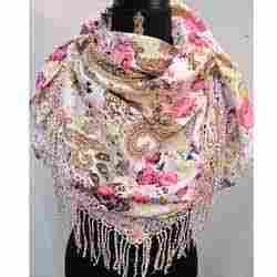 Pink Paisley Long Fringes Square Scarf