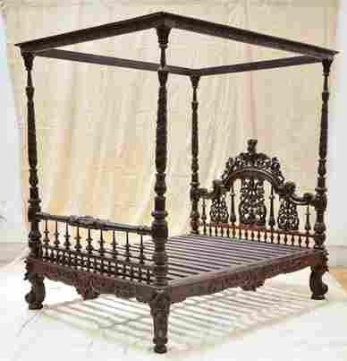 Anglo Indian Carved Bed