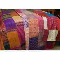 Handmade Vintage Kantha Stiched Silk Quilt