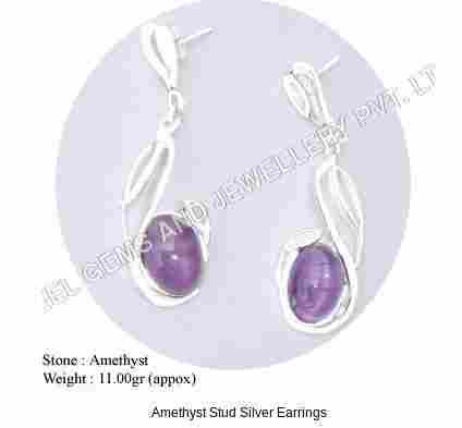 Amethyst Stud Silver Earrings