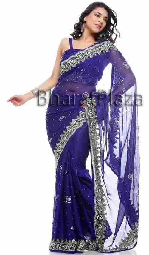 Awesome Navy Blue Sari