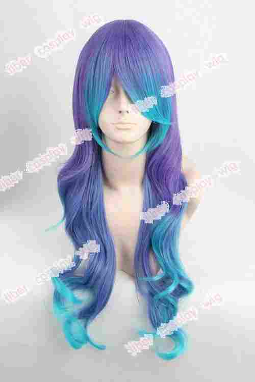 Vocaloid Luka Long Curly Teal Blue Purple Two Tone Cosplay Wig