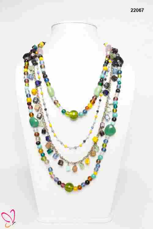Alloy Metal Glass Beaded Multi Color Multi Strand Necklace