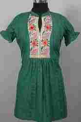 Green Chicken Tunic With Parsi Embroidery Yoke