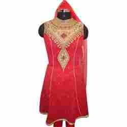 Red Embroidered Georgette Suit