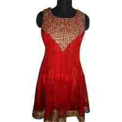 Red Embroidered Net Suit