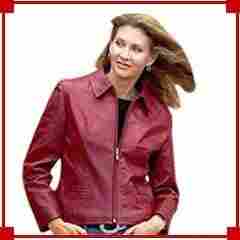 Ladies Maroon Leather Jacket