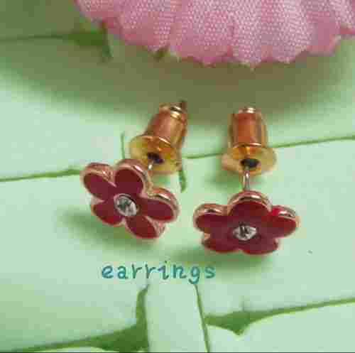 Red Flower Design Earrings