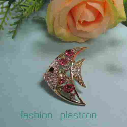 Fashion Pink Crystal Gold Fish Jewelry Brooch