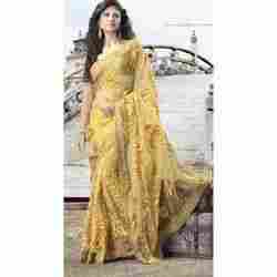 Yellow Golden Embroidered Fancy Saree