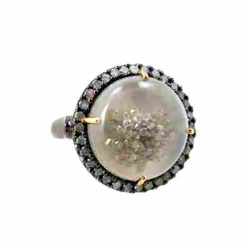 Pearl Crystal Diamond Pave Ring