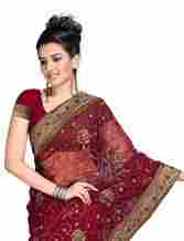 Maroon Net Saree With Blouse