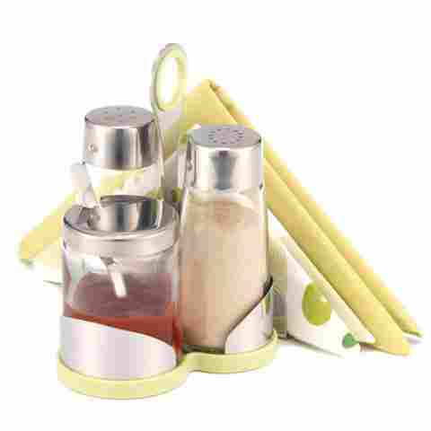 Salt, Pepper And Mustard Set W/Napkin Holder