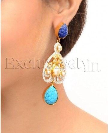 Blue Pearl With Crystal Earring