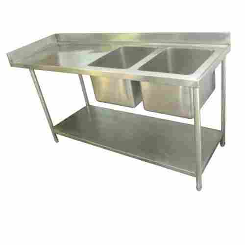 Two Sink Unit with Working Table and Under Shelf