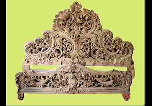 Hand Carved Panel Storage Teak Wood Traditional Bed