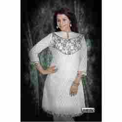 Party Wear White Cotton Kurti