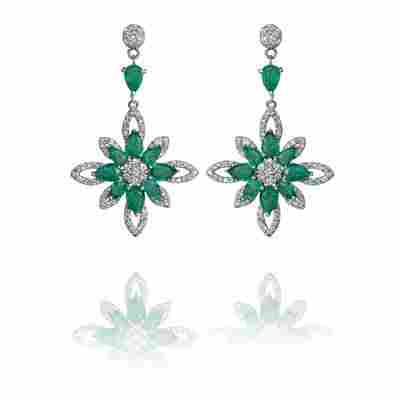 Emerald And Diamond Stars Drop Earrings