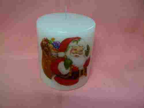 Paraffin Wax Pillar Candle With Santa Claus Image