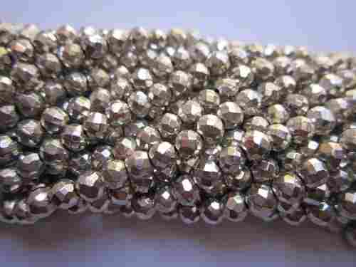 Silver Coated Pyrite Faceted Round Beads 13 Inch 4MM