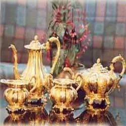 Melon Design Tea And Coffee Set With Gold Plating On Silver