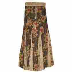 Rayon Floral Print Embroidered Skirt
