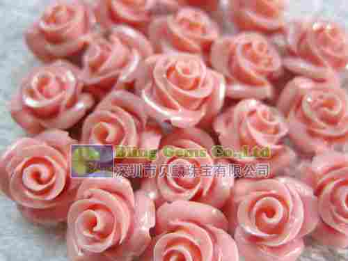 10mm Pink Coral Rose Flower Carved