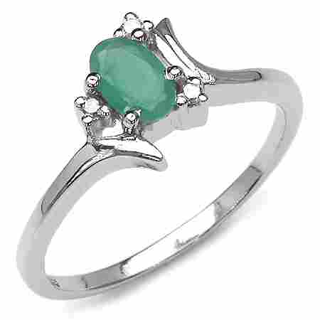 0.50CTW Genuine Emerald And White Topaz .925 Sterling Silver Ring