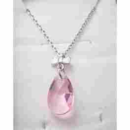 Pink Bow Drop Pendant Necklace With Clavicle Chain