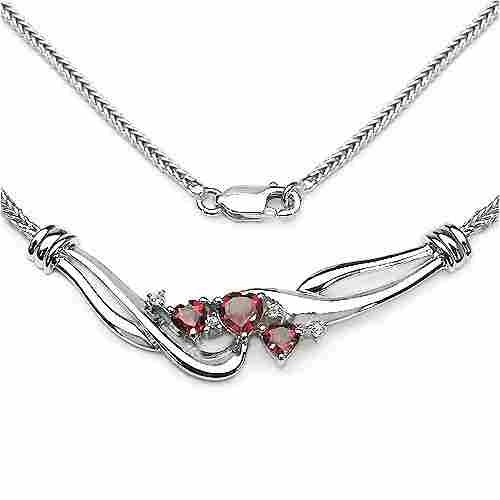 1.14CTW Genuine Garnet And Diamond .925 Sterling Silver Necklace