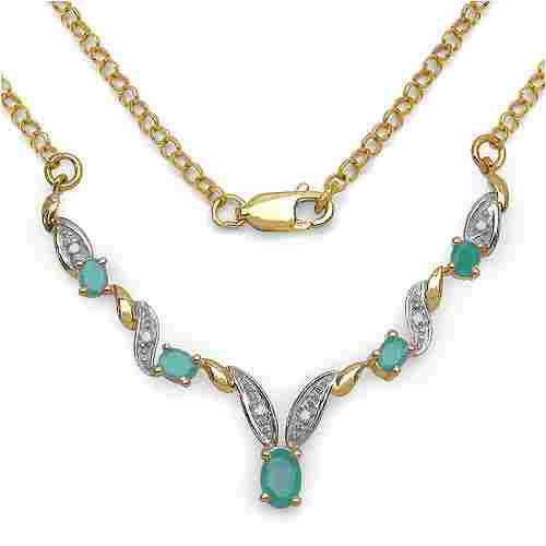 1.28CTW Gold Plated .925 Sterling Silver Emerald And Diamond Necklace