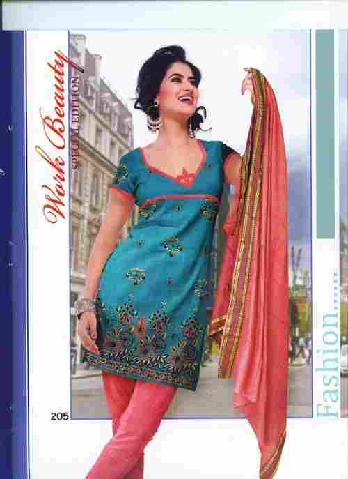 Cotton Chudidar Suit Fabric With Embroidery Work