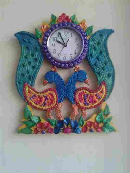 Handmade 2 Peacock Wall Clock