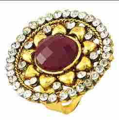 Round Shape Gold Plated Ruby Simulated Stone CZ Ring
