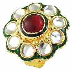 Ruby Stone Simulated Enamel Gold Plated Ring
