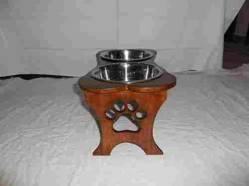Elevated Woden Double Dog Bowl