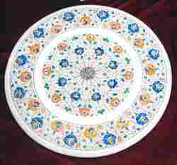 Beautiful White Marble With Lapis Lazuli Stone Flower Design Table Tops