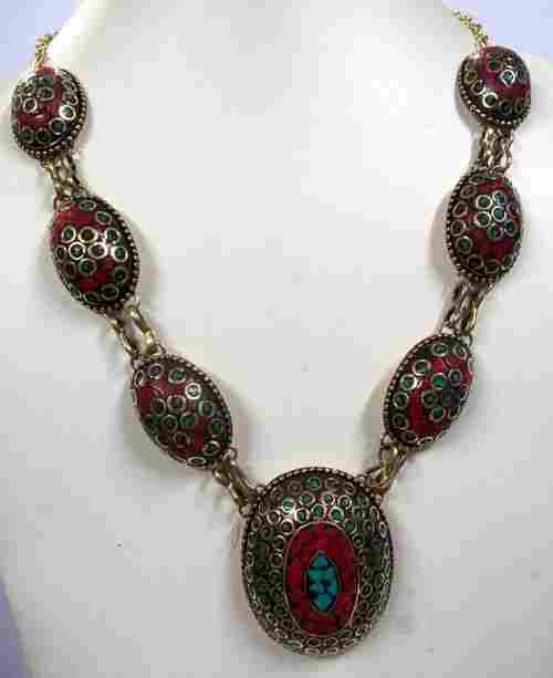 Tibetan Coral Turquoise Gemstone Necklace