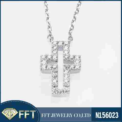 Cut-Out Cross Nice Sterling Silver Necklace
