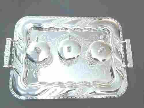 Silver Plated Tray With Three Bowls
