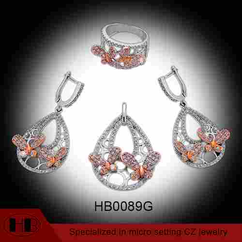 Pear Micro Pave 925 Sterling Silver Jewelry Set