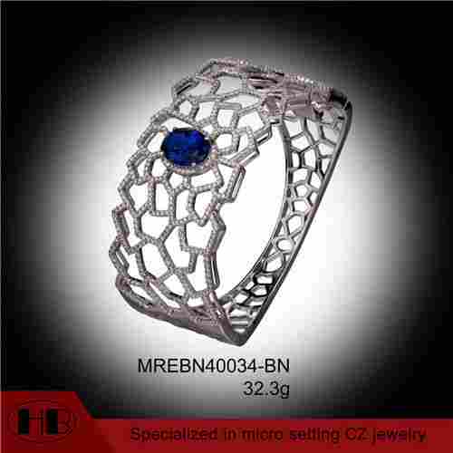 Micro Pave Clear Rhodium Blue Stone Fashion Silver Bangles