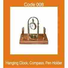 Hanging Clock With Compass And Pen Holder