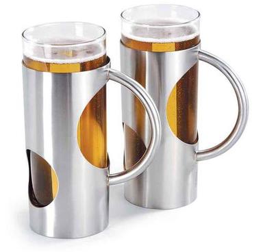 Arttdinox Stainless Steel With Glass Beer Mug Set Of 2