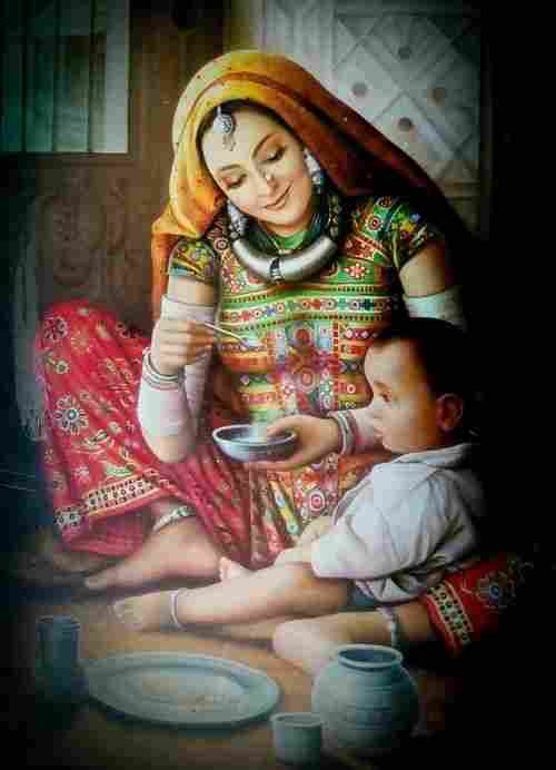 Rajasthani Lady With Child Painting