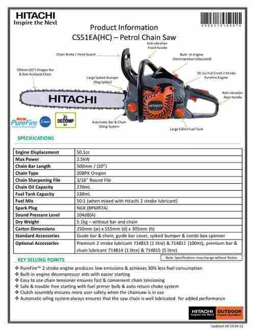 Chain Saw With 20" Bar (Hitachi)