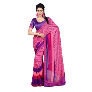 Faux Georgette Printed Saree With Embroidery Border And Blouse Piece