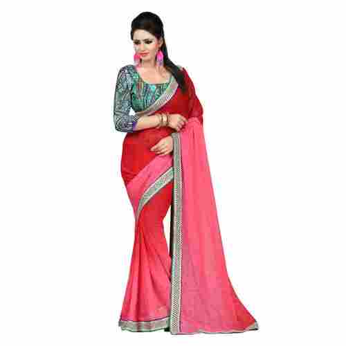 Faux Chiffon Shaded Saree With Digital Printed Velvet Blouse Piece