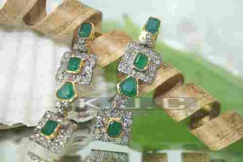1.95 CT Natural Diamond Emerald Antique Look Earrings