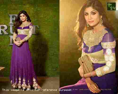 Purple Georgette Embroidered Sleeves And Stone Work Anarkali Suit